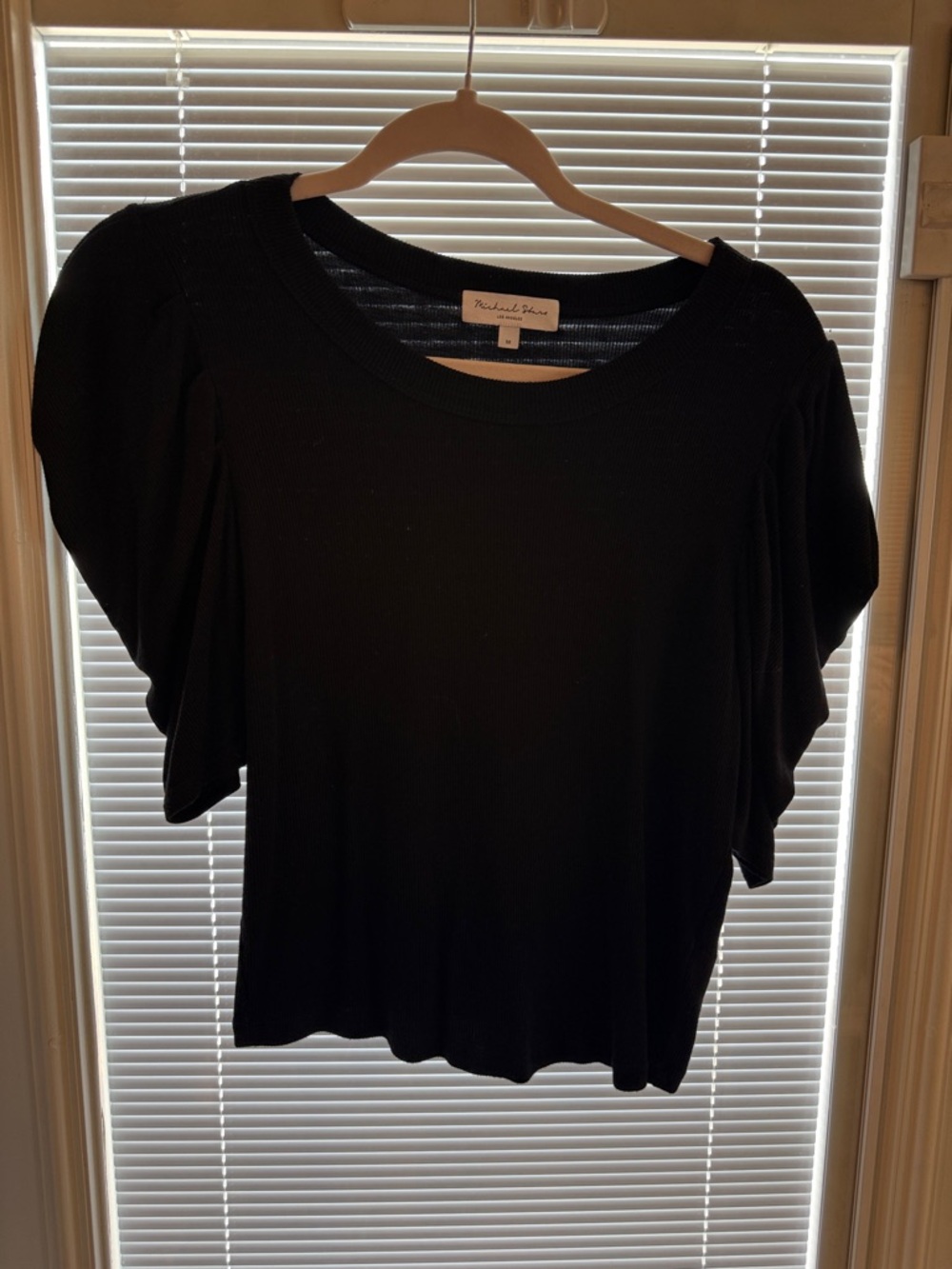 Michael Stars Black Puff Sleeve Short Sleeve Top